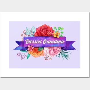 Blessed Grandma Floral Design with Watercolor Roses Posters and Art